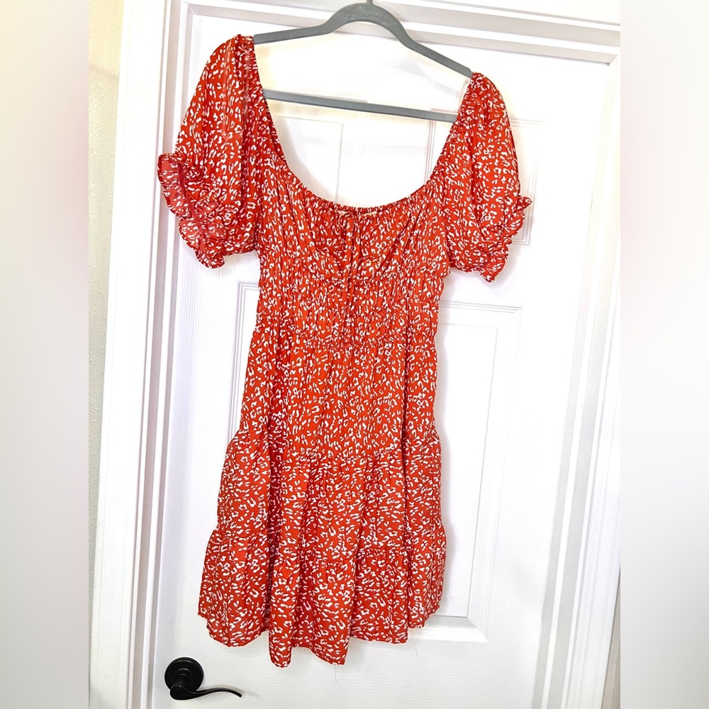 Smocked Tiered Peasant Dress in Burnt Sienna. Cottagecore Style w/ Puff Sleeves